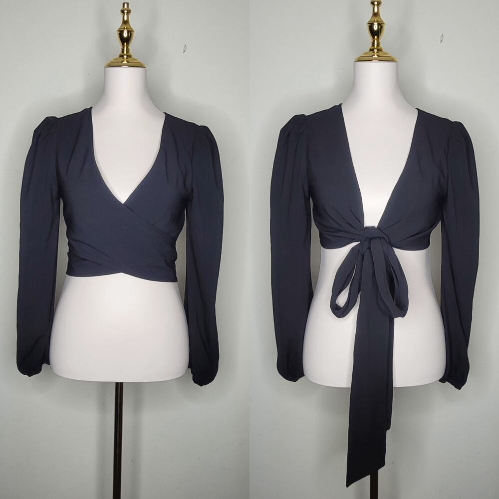 Better Be Sz S Black Chiffon Romantic Convertible Puff Sleeve Crop Top Club Bday
